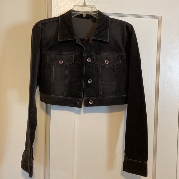 Express Jackets & Blazers - 🎀 5/$20 🎀 Express vintage (??) Y2K cropped dark grey corduroy jacket size M